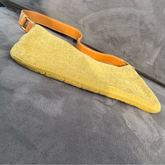 RARE ❤️ Celine Vintage Golden Yellow Suede Leather C Logo Designer Shoulder Bag - Picture 8 of 16
